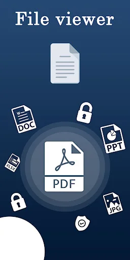 File Viewer app splash screen with supported file formats: PDF, Word, Excel, PowerPoint, and images in icon layout
