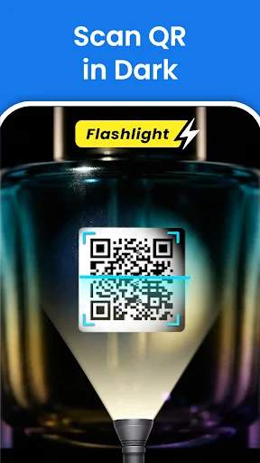 Scan QR in Dark mode with flashlight feature enabled for low light barcode scanning