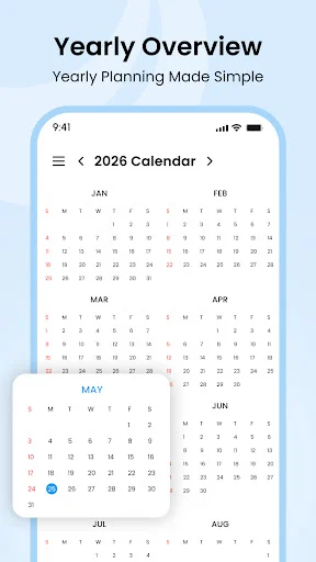 2026 yearly calendar overview showing all months January through August visible for annual event planning and scheduling