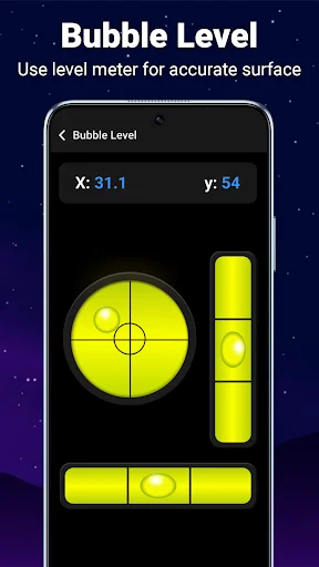 Bubble Level meter with dual horizontal and vertical neon indicators for accurate satellite dish surface leveling