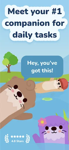 Otto companion pet greeting user with encouragement for daily tasks, featuring 4.0-star ADHD-friendly habit tracker rating