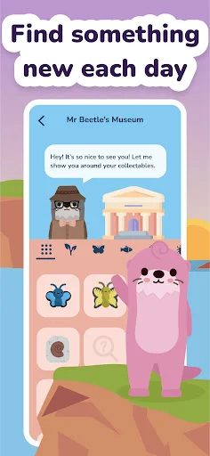 Interactive museum collection interface for discovering daily items and expanding Otto's collection with new discoveries
