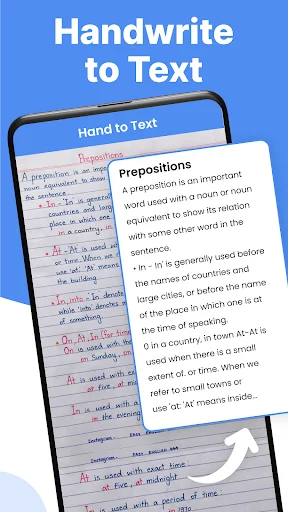 Handwriting to Text OCR feature converting handwritten notes and pages to digital editable text
