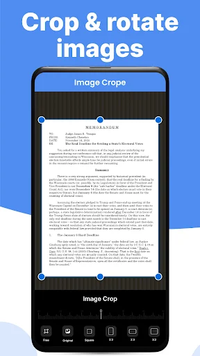 Image Crop and Rotate tool with adjustable corner handles for editing photos before OCR scanning