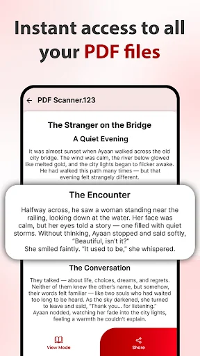 PDF file library displaying document listings with preview text for instant access to saved PDF files and reading