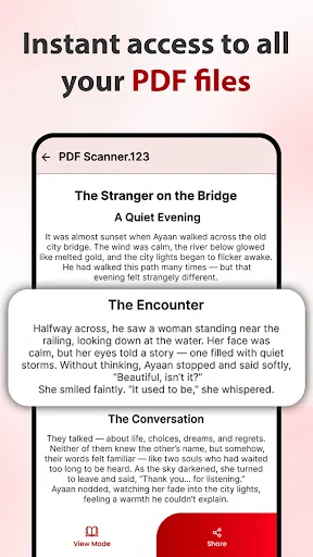 PDF reader with instant access to document collection and story files for reading
