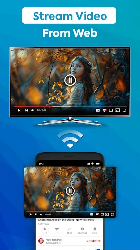 Stream web videos from mobile to TV screen using WiFi miracast screen mirroring