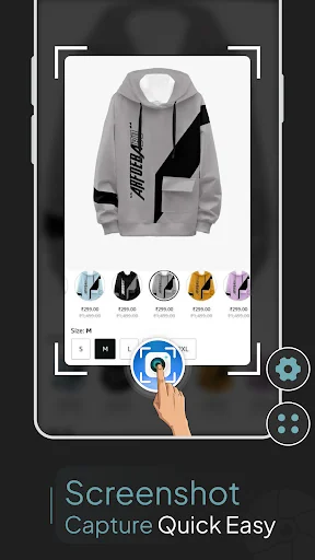 Product display screen with color selection options and blue floating capture button for quick screenshot capture