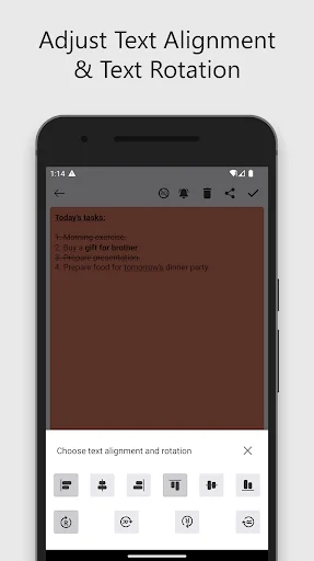 Text alignment and rotation customization options for sticky note formatting