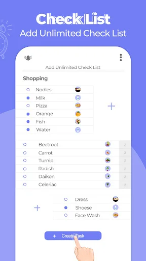 Unlimited Check List feature for creating and tracking shopping lists with item checkboxes and avatar icons