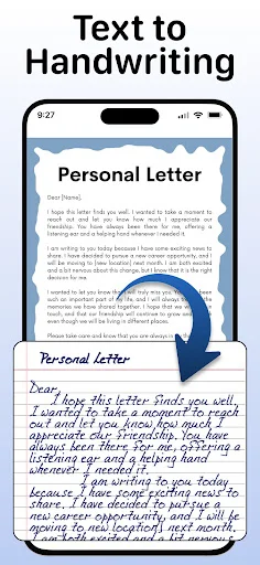 Text to handwriting converter transforming digital personal letter into realistic handwritten notes format