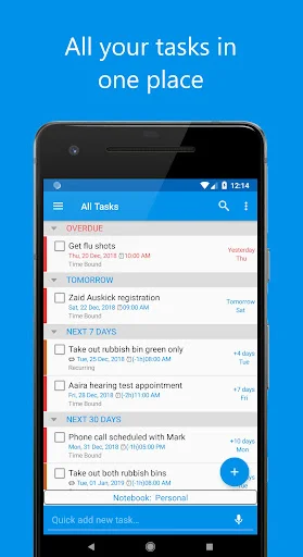 When.Do task list showing organized tasks by date categories with quick add button for productivity