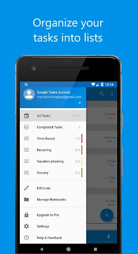 When.Do app drawer showing customizable task lists including All Tasks, Completed, and custom categories