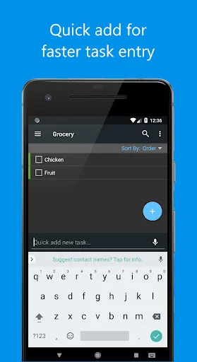 When.Do quick add interface in Grocery list with floating action button for fast task entry and creation